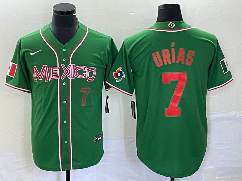 Men 2023 World Cub Mexico #7 Urias Green orange Nike MLB Jersey5